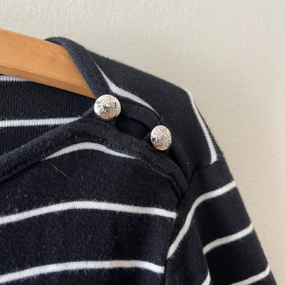 Lauren Ralph Lauren Sz M Black Striped Stretch‎ Cotton Boatneck Pullover Blouse - Picture 3 of 9